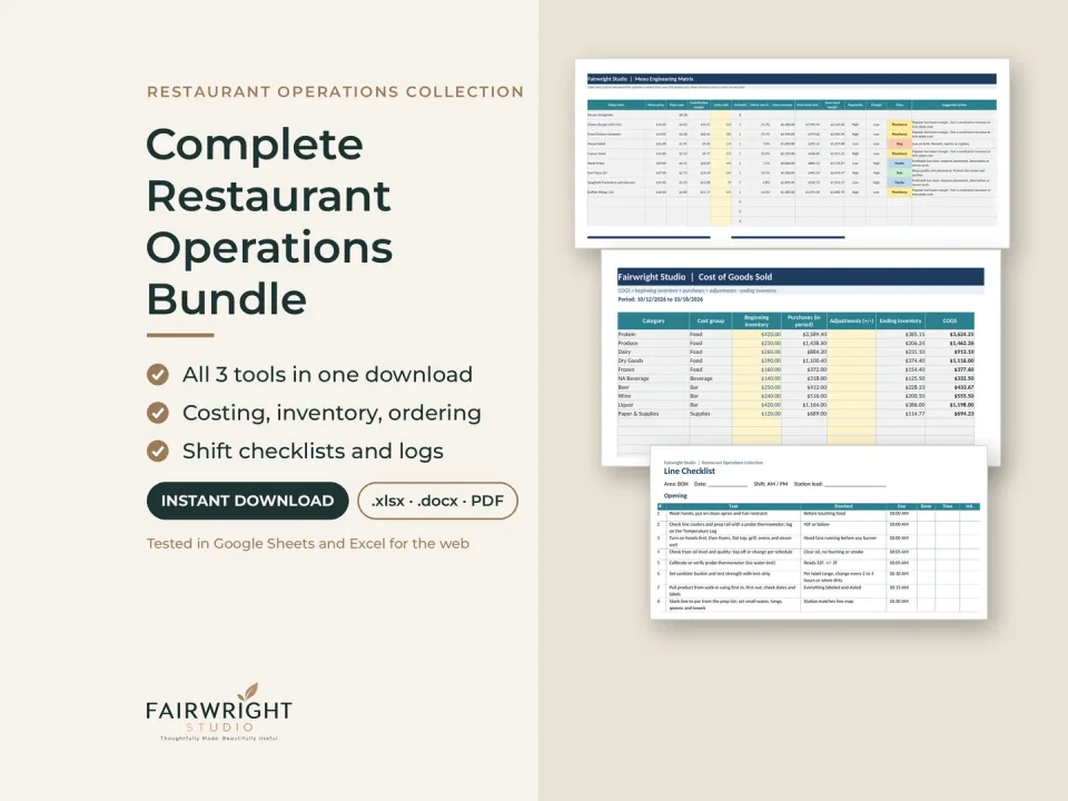 Restaurant Operations Template Bundle: main product preview